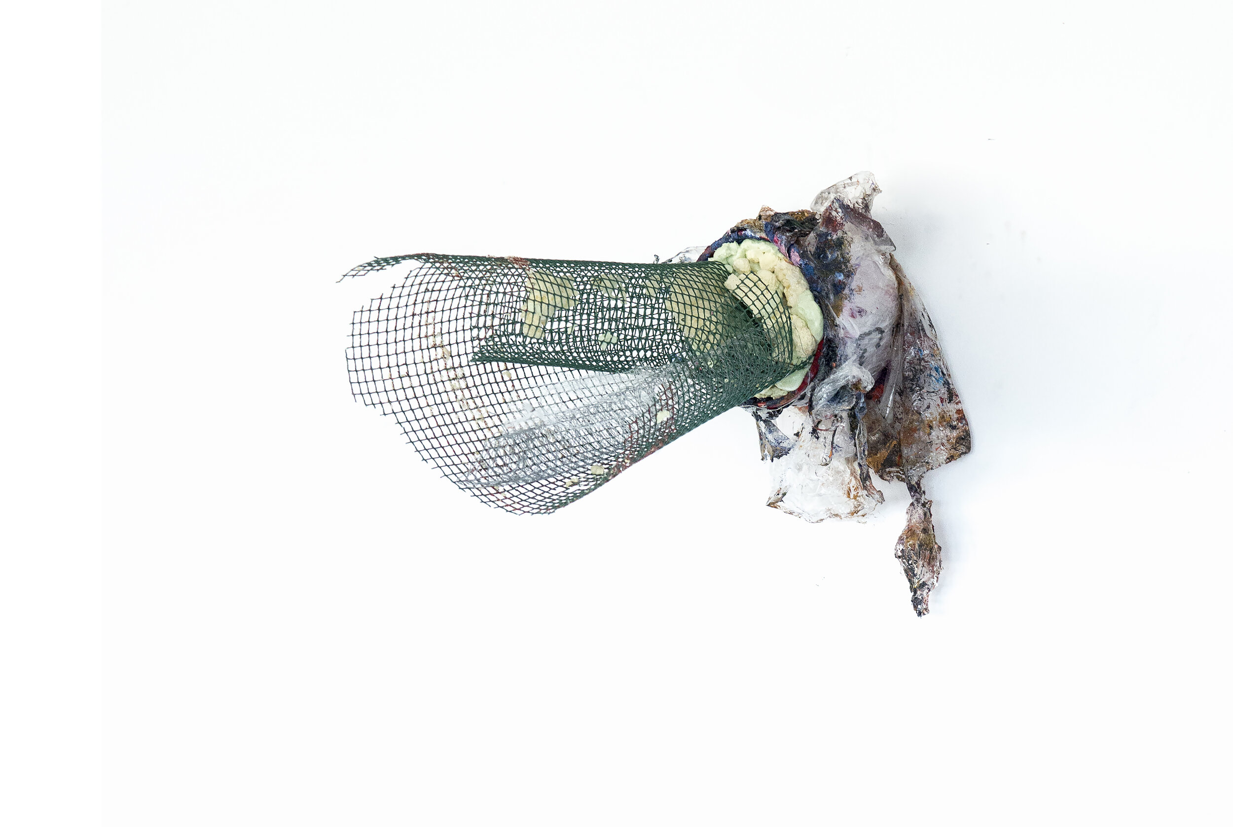  MASK, 2019, 40x30x70cm, recycled plastic, polyurethane foam, plastic wire, oil paint in bucket 