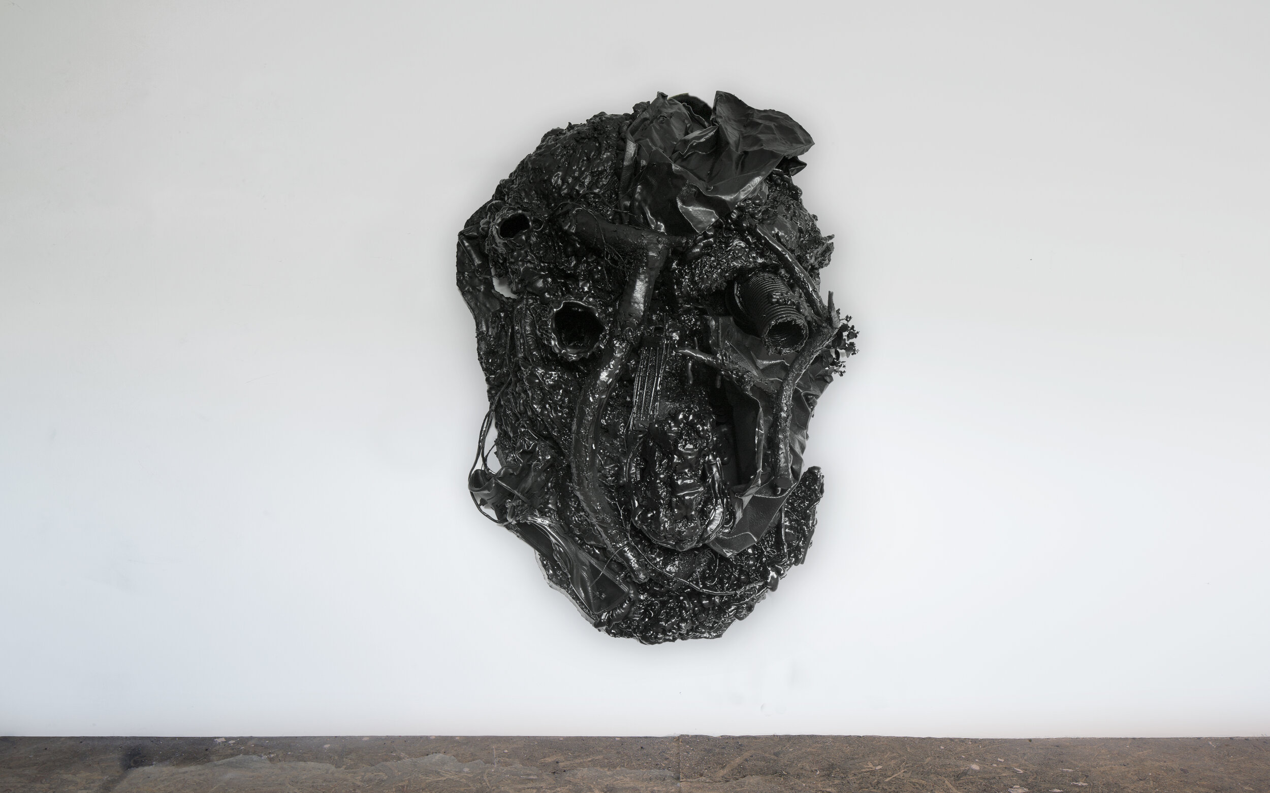 CONSUMER, 180 x 133 x 77 cm, 2020, Polyurethane foam, plastic tube, tree branches, tree bark, electric cables, recycled plastics, roots, earth, steel wastes, construction nails, oil and acrylic paint, plastic bucket, gesso, metal boards, ceramic scu