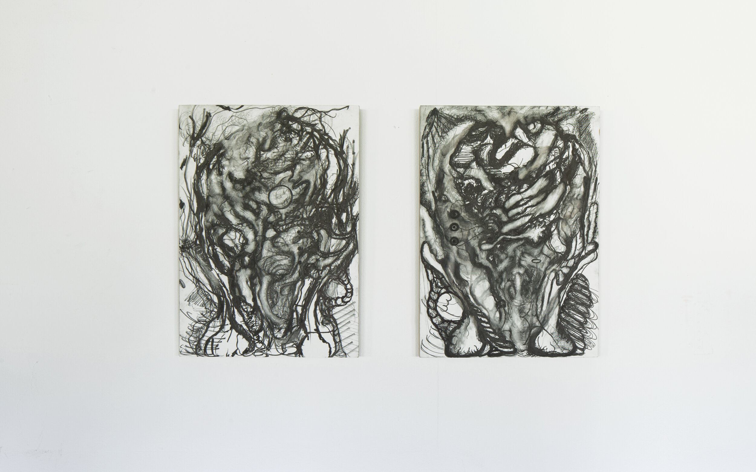  RECKONERS, 30 x 42 x 2 cm (each), 2020,  Ink on canvas mounted on wood panel 